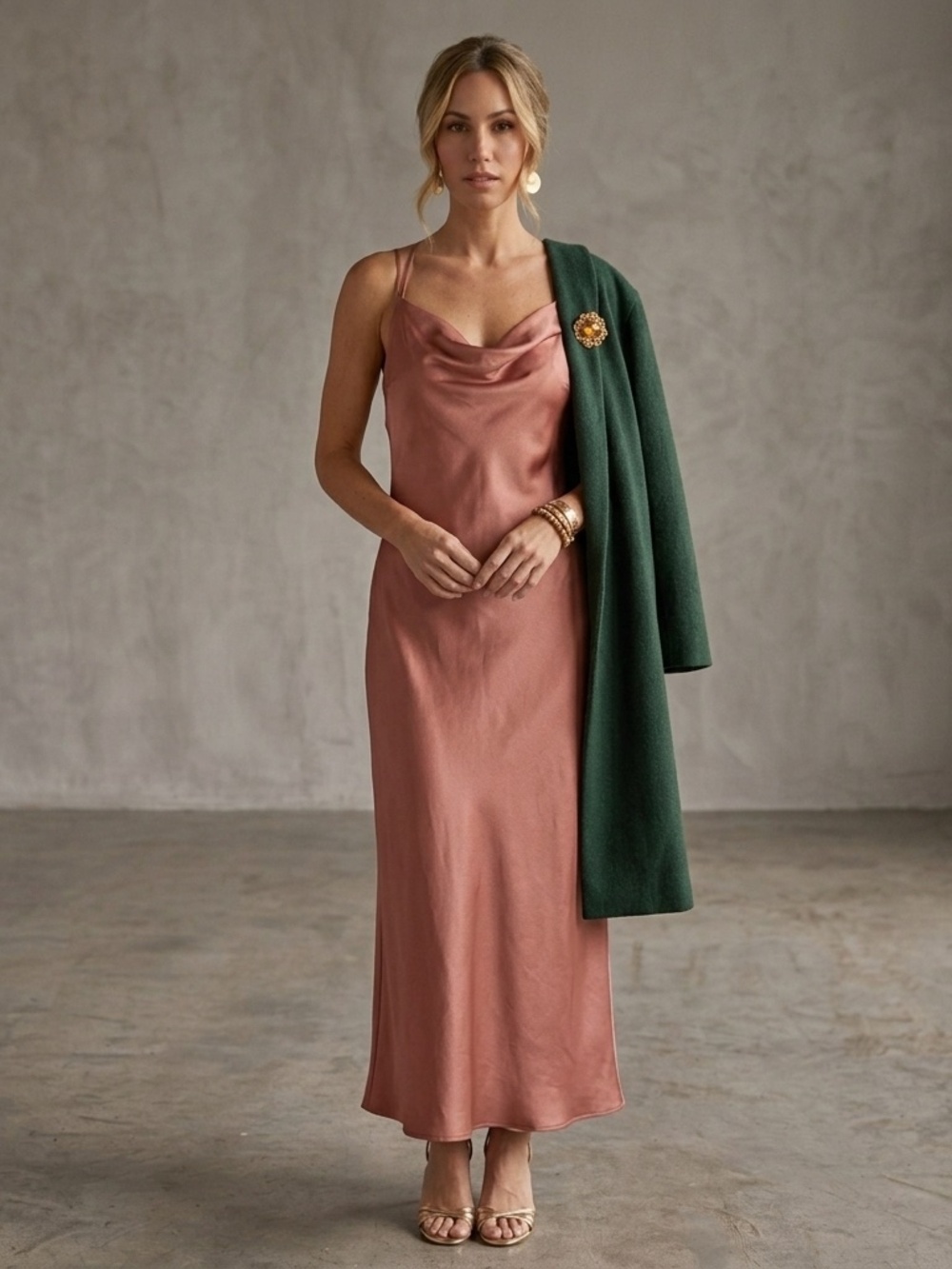 NWT WAYF The Beverly Cowl Neck Satin Midi Slip Dress Rose Pink Sz M Trendy